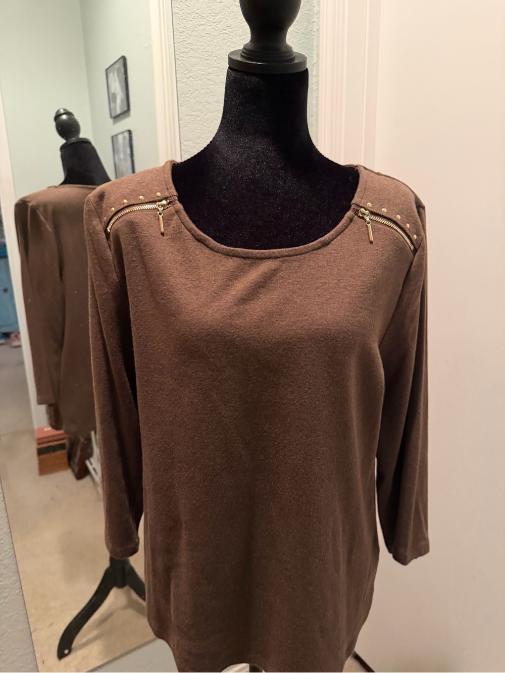 Rafaella Brown Knit Crewneck Sweater